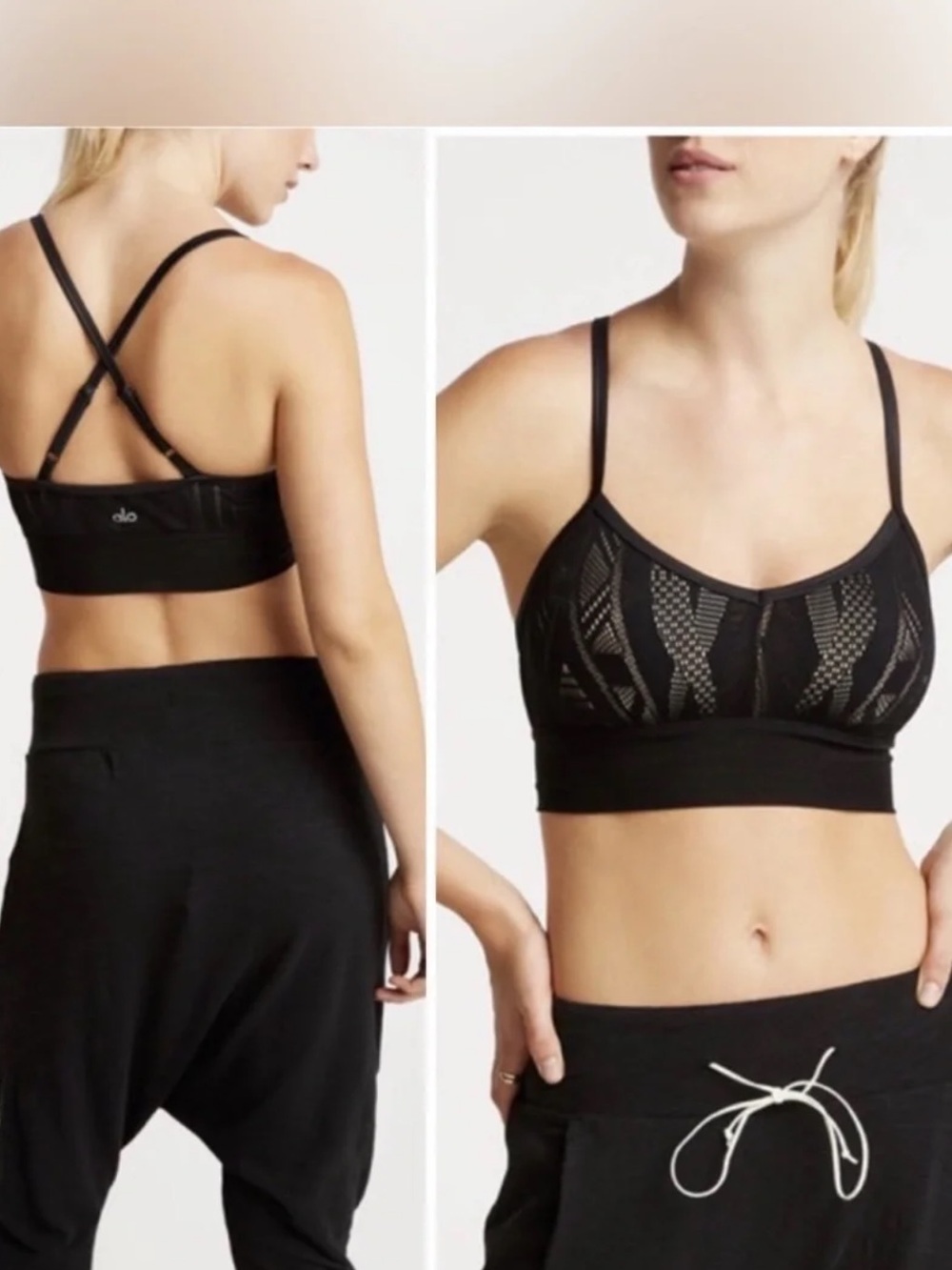Alo Yoga Aria Mesh Cross Back Sports Bra in Black